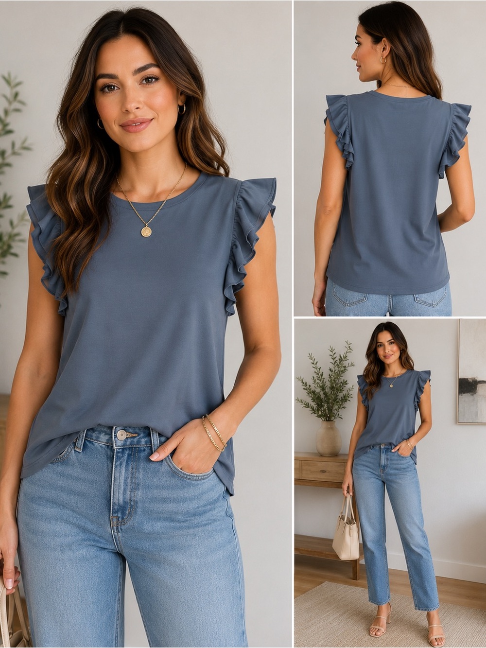 Old Navy Ruffle Sleeve Tank Top - Slate Blue, Large
